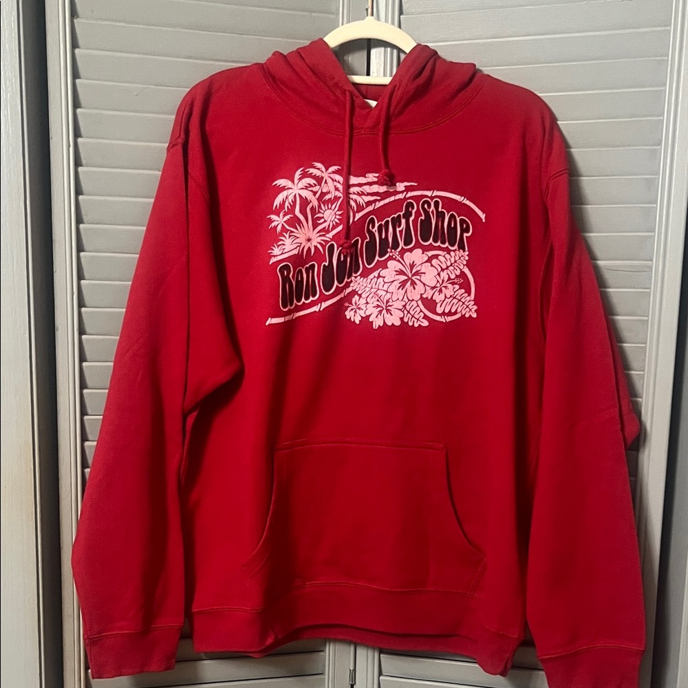 NWT-Ron Jon Red Pullover Hoodie with White Surf Graphic, Front Pocket, Sz XL